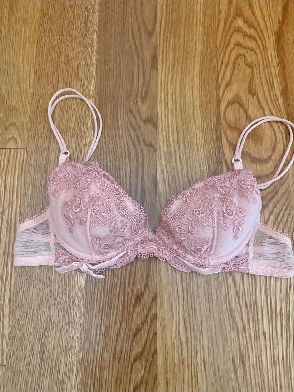 La Perla Rose Blush Lace Embroidered Push-Up Bra luxury Italy VTG size 34A